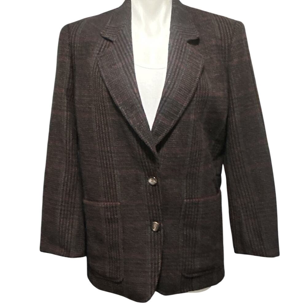 Calvin Klein Classifications Wool Blazer Vintage Plaid  Brown Tweed Women's 6
